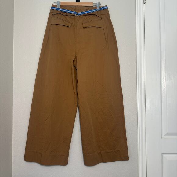 Free People Wide Leg Buckle Back Trousers, khaki tan, cotton, boho, size 12 NWT - Picture 3 of 8